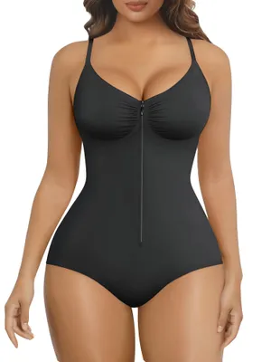 Zip-Up Tummy Control Brief Bodysuit